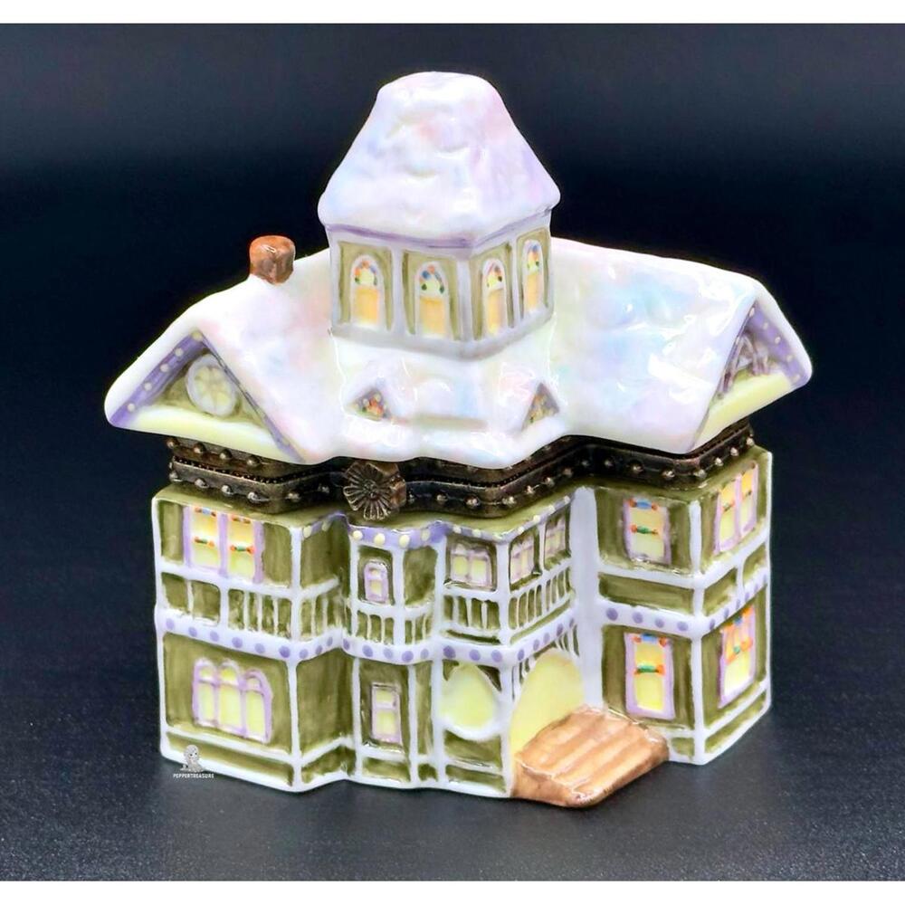 Thomas Kinkade Victorian Christmas House Trinket Box Snowy Estate Hidden Keepsak - Picture 5 of 6